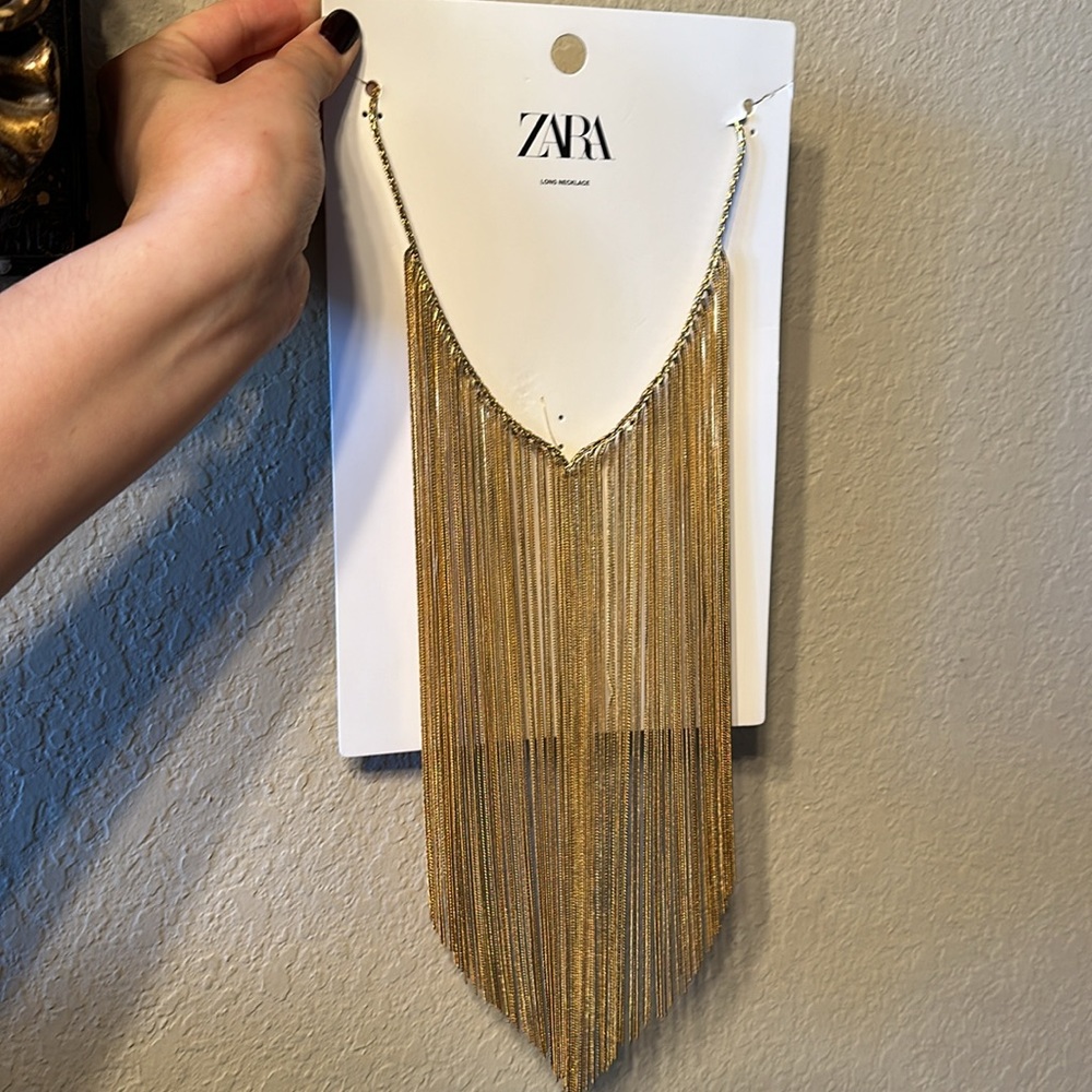 ZARA STATEMENT GOLD LONG NECKLACE